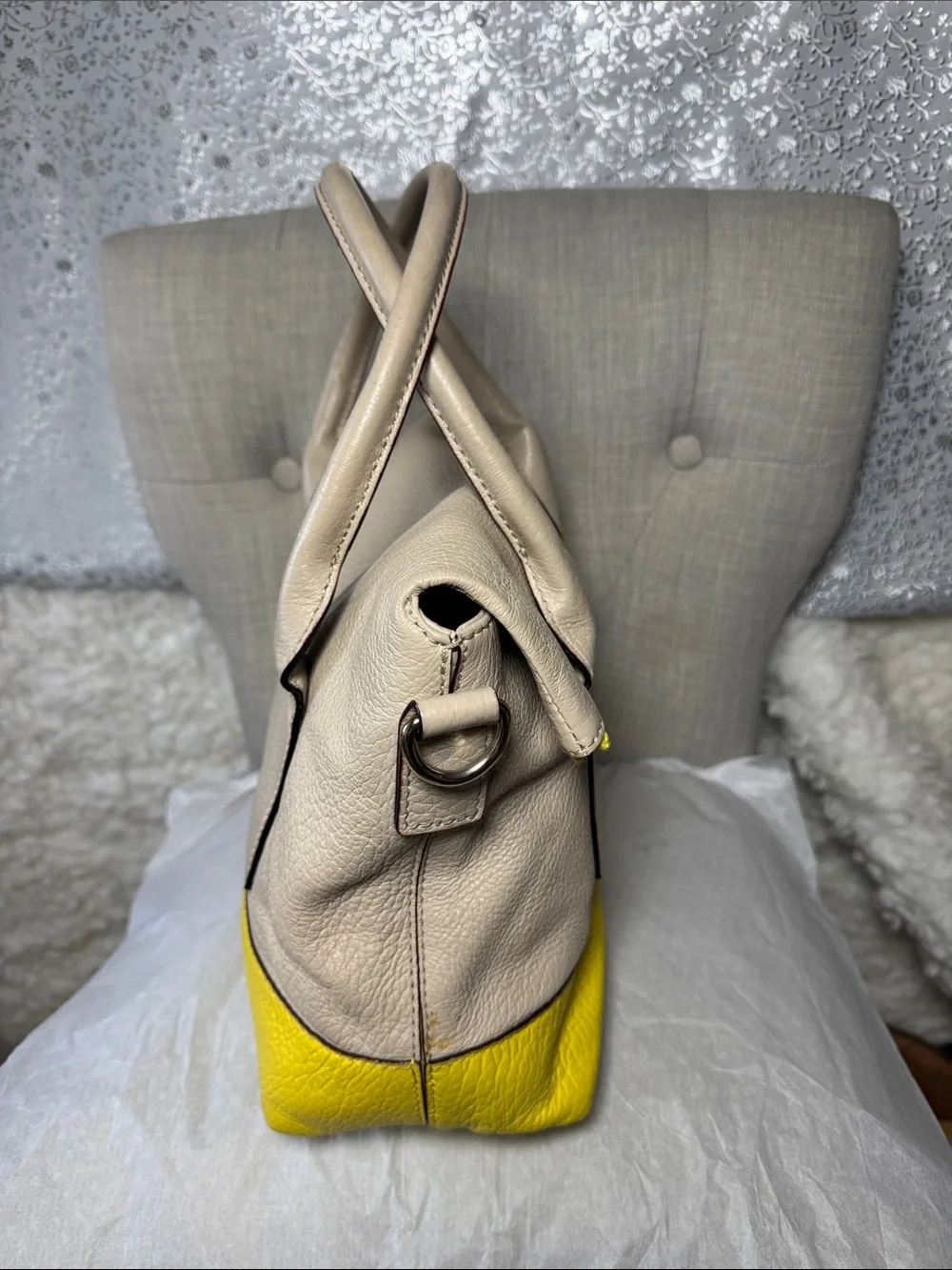 kate spade Cream and Yellow Leather Shoulder Bag with Tassel